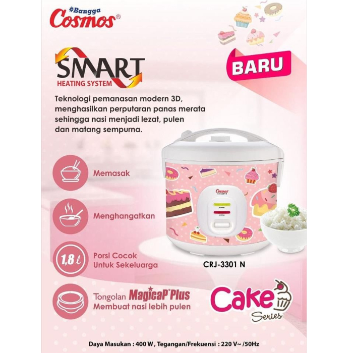 Cosmos Rice Cooker Nonstick 1.8 Liter - CRJ3301NC | CRJ-3301NC | CRJ-3301N C 